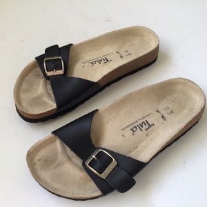 BIRKENSTOCK TULA MADRID BLACK LEATHER SANDALS